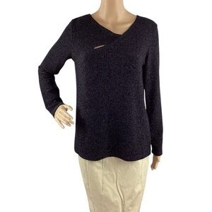 Clara Sunwoo Sparkle Asymmetric Cutout Long Sleeve Top Black S